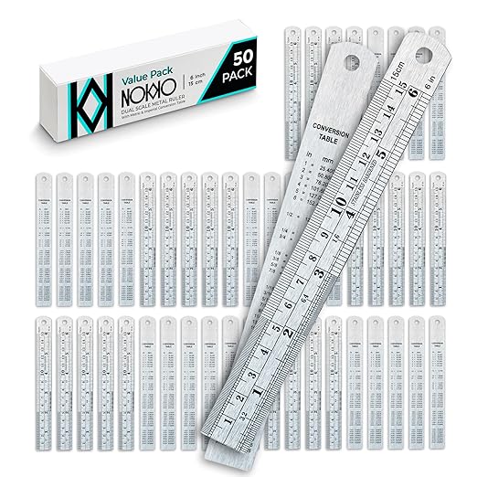 6 Inch Metal Ruler Bulk Set by NOKKO