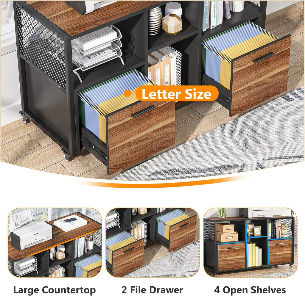 tribesigns 2 drawer wood file cabinets, modern mobile showing dimensions
