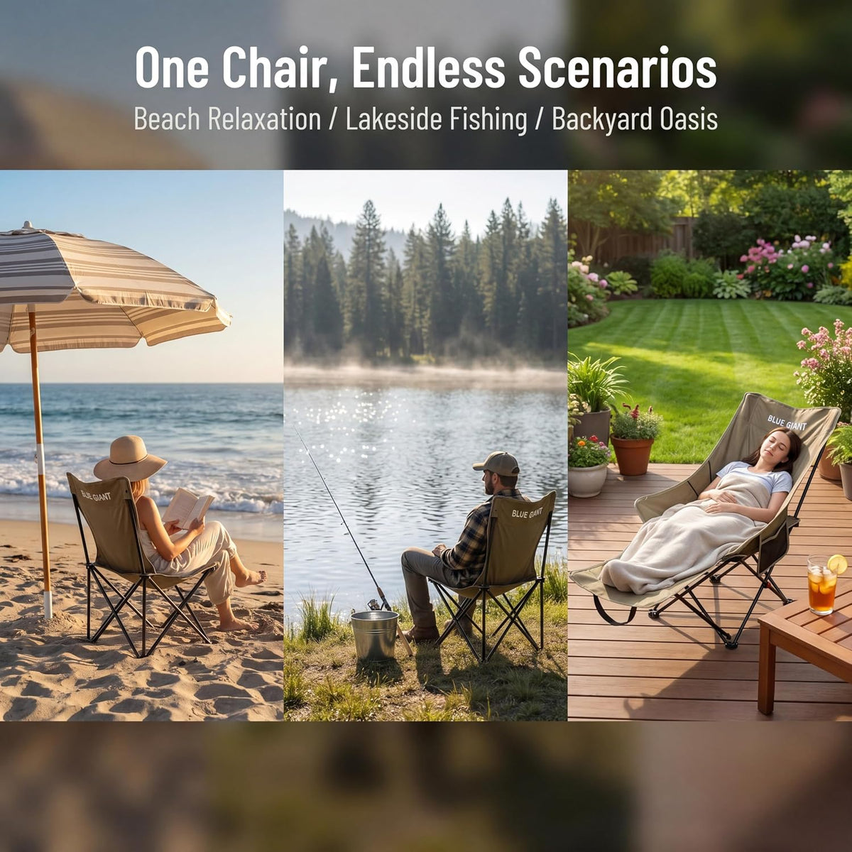 Portable Folding Camping Chair with Detachable Footrest, Adjustable Reclining...