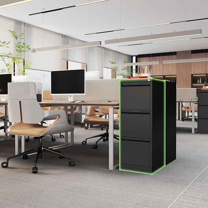 3-Drawer File Cabinet with Lock, Metal Vertical Filing Cabinets - Image 8