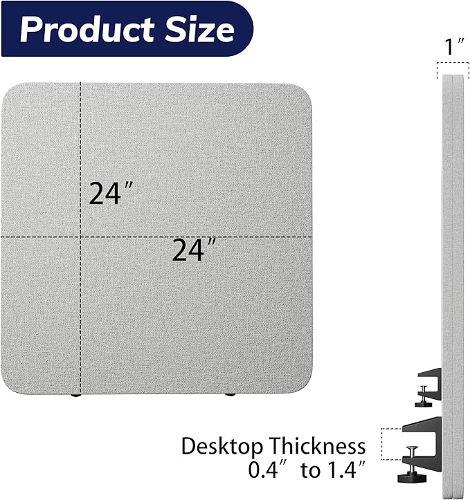 KERRAM Desk Privacy Panel 24 x 24 Inch, Sound Absorbing & Proof Desk Divider - Image 6