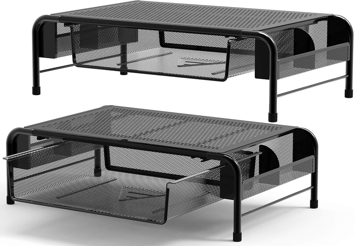 Simple Houseware Metal Desk Monitor Stand Riser w/ Drawer, 2-Pack, Black