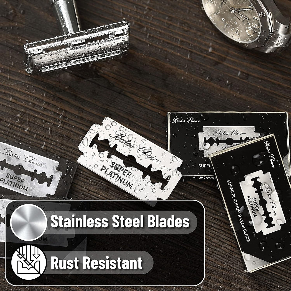 Bates- Double Edge Razor Blade, 1000 Pack, Silver, Stainless Steel, Shaving B...