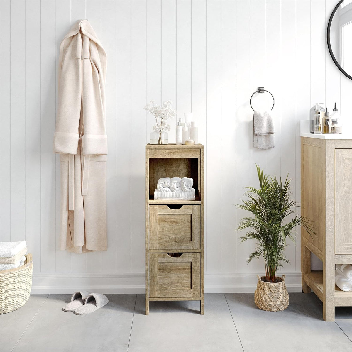 Flash Furniture Bathroom Organizer with Two Removable Drawers, Brown