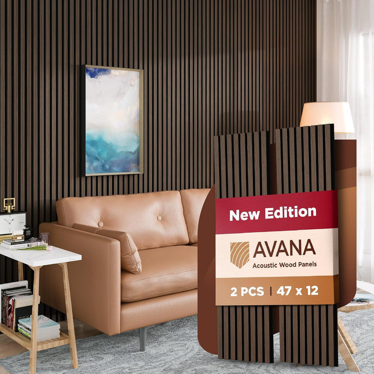 Avana Acoustic Wood Wall Panels – 47.2 x 12.6 Inch Dark Walnut Oak Acoustic
