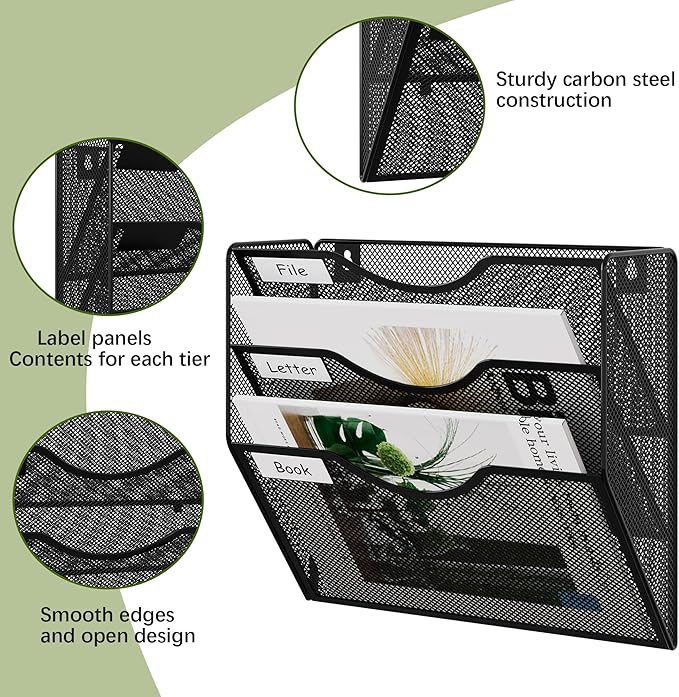 EasyPAG 3 Pocket Mesh Wall File Organizer, Hanging Paper Folder Holder - Image 3