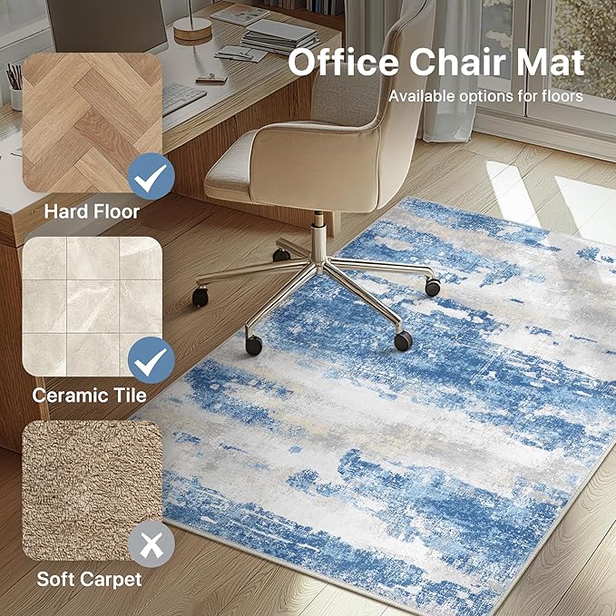 Office Chair Mat for Hardwood Tile Floor, Abstract 48"X 60" Desk Mats for - Image 3