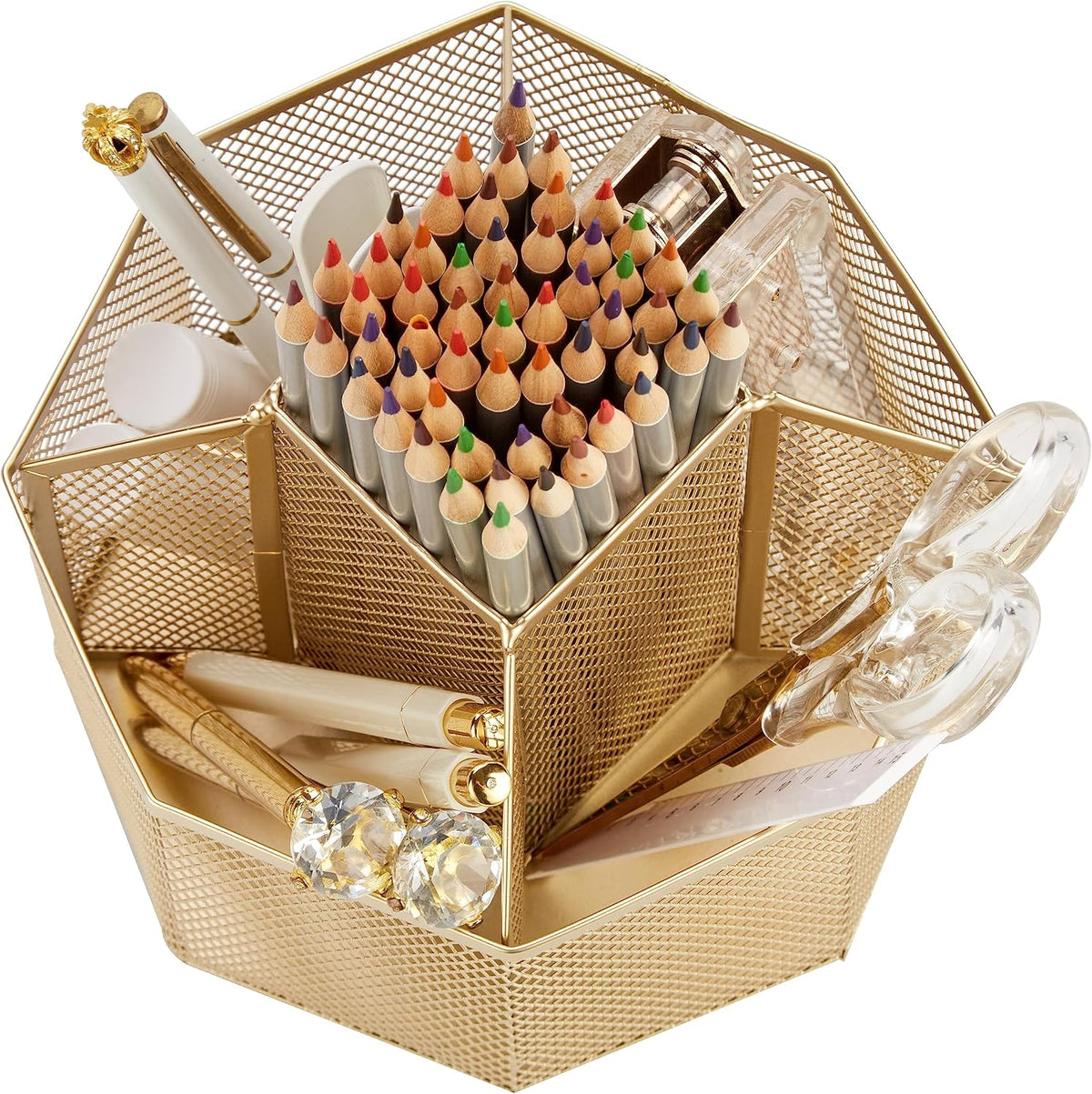 Annova Mesh Desk Organizer Rotate with 5 Compartments Spinning Tidy Candy/Pen...