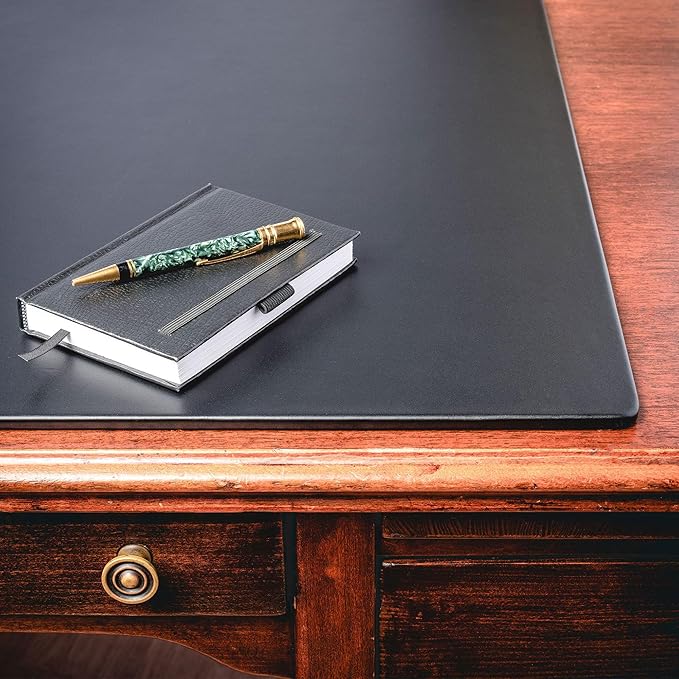 Dacasso 24" x 19" Black Leatherette Luxury Desk Pad Blotter w/Out Side Rails - Image 6