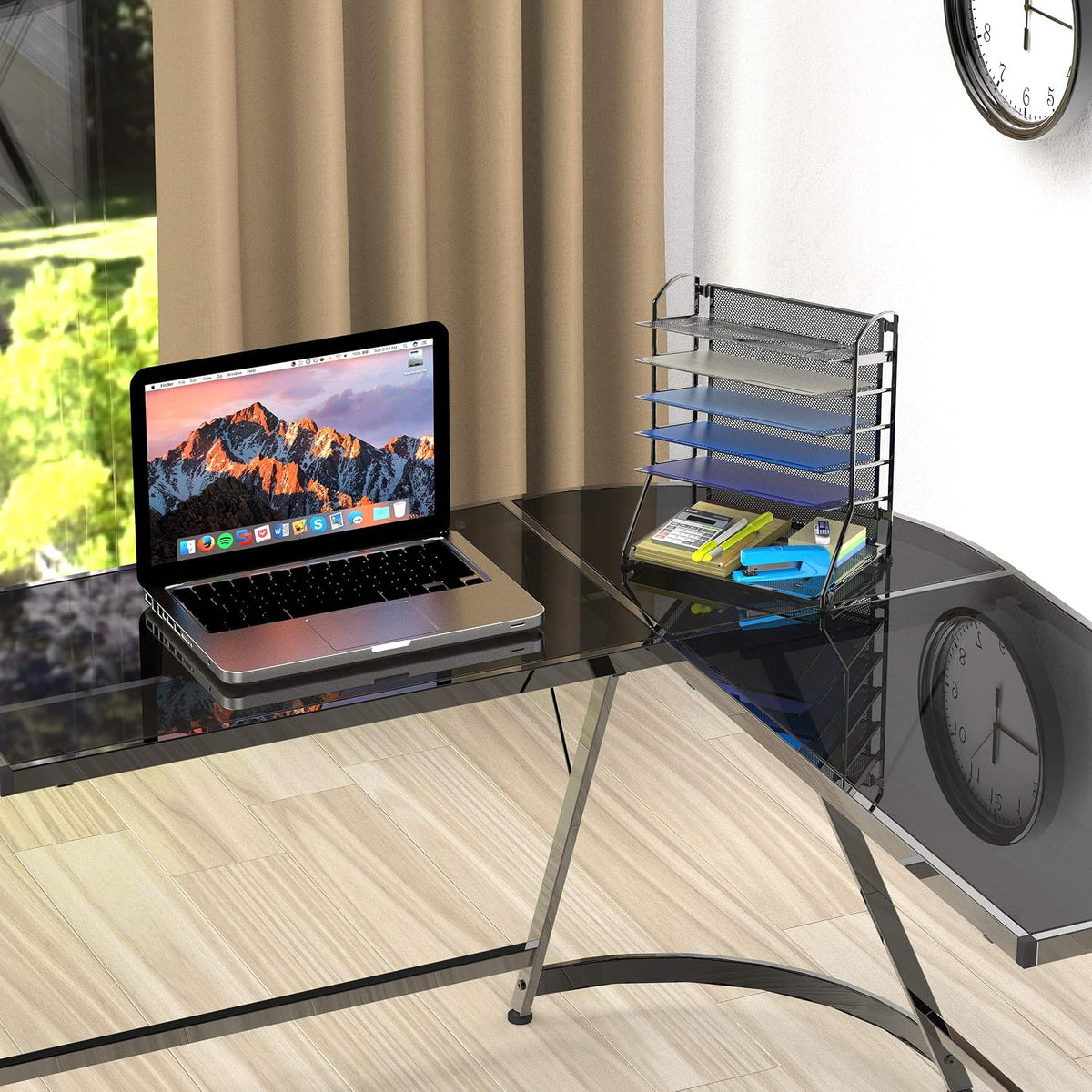 Simple Houseware 2 Packs 6-Tier Desk Organizer & Sliding Paper Tray, Black