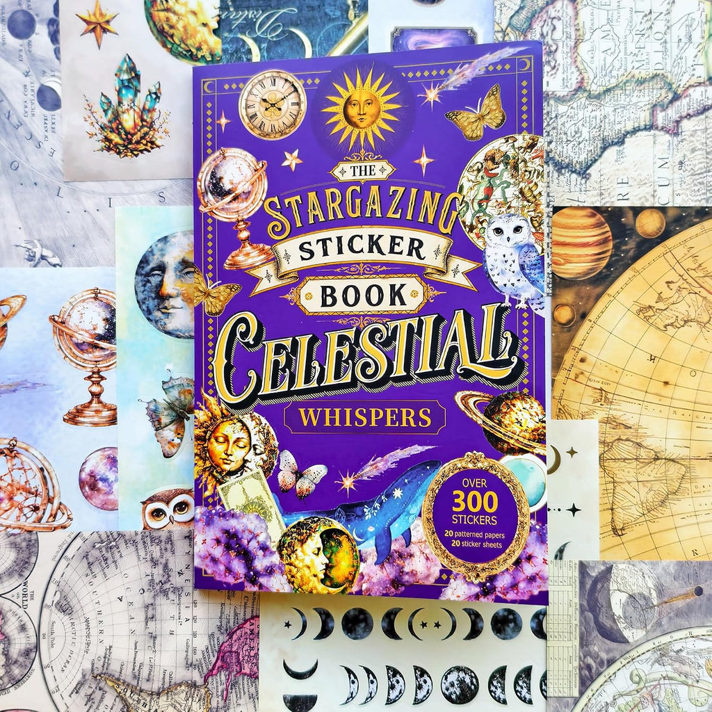 PRSTINCOL Vintage Astrology Sticker Book with Celestial Papers, 40 Pages | 40 Pages Including 20 Sticker Sheets and 20 Vintage Ephemera Papers Featuring Zodiac, Celestial Maps and Astronomy Designs