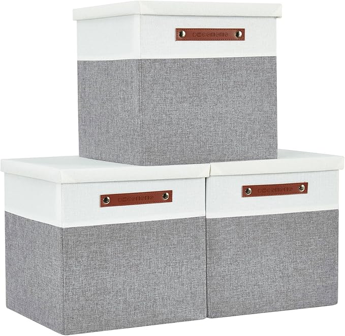DECOMOMO Storage Basket with Lid, Storage Cubes with Handles, Fabric Box with by DECOMOMO