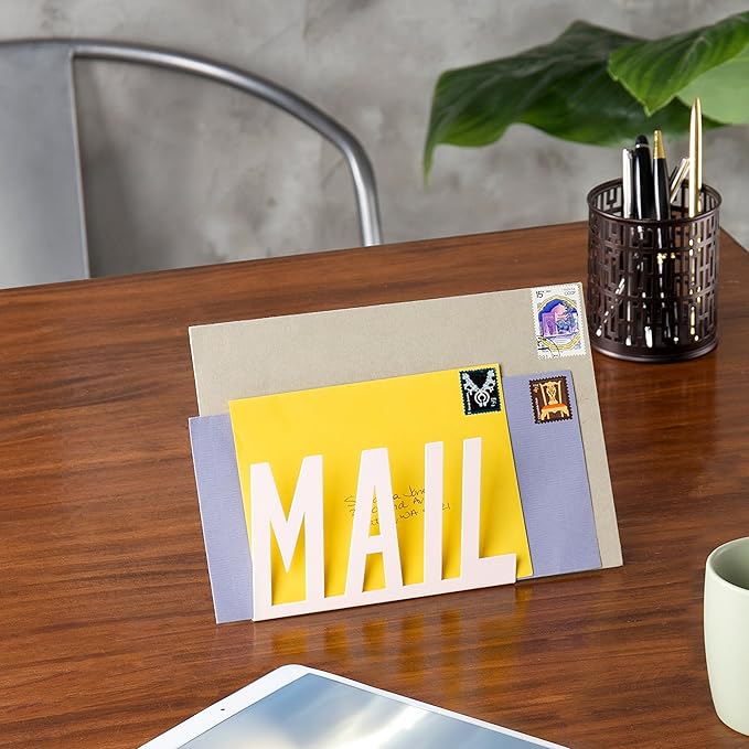 MyGift Mail Holder Organizer Countertop Modern Metal White - Image 2
