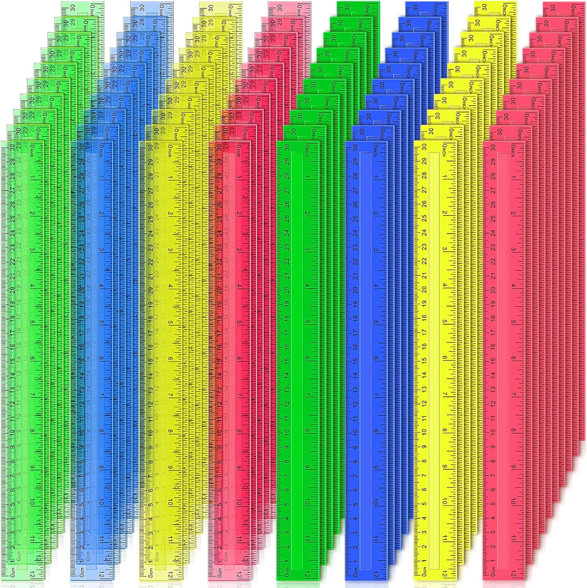 504 Pcs Rulers Bulk, 12 Inch Plastic Assorted Color Clear Rulers