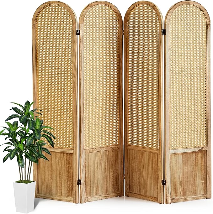 Asnefeli Room Divider 4 Panel, Folding Privacy Screen, Foldable Wood Divider by AsNefeli