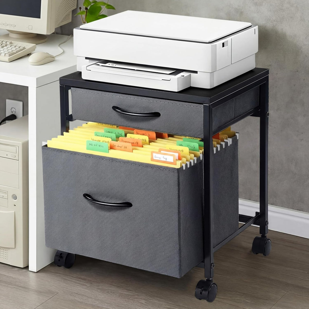 AceOrbit Back to School Rolling File Cabinet Printer Stand,Gray
