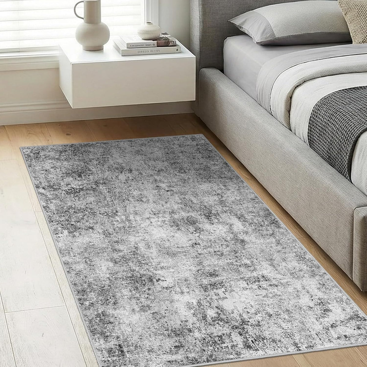 3x5 Washable Area Rug for Entryway: Small Abstract Neutral Rugs Grey