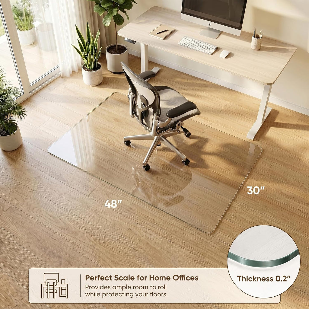 Antok Tempered Glass Chair Mat, 30"x48" Office Chair Mat for Carpet & Hardwood Floor, 0.2" Heavy Duty & Scratch Resistant Desk Chair Mat, Rounded Corners & Polished Edges for Home, Office