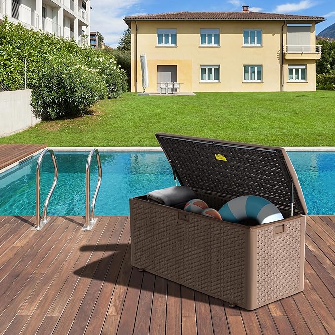 PATIOEASY 180GAL Deck Box -Grey, Wheeled Footlocker, Waterproof Resin Storage - Image 4