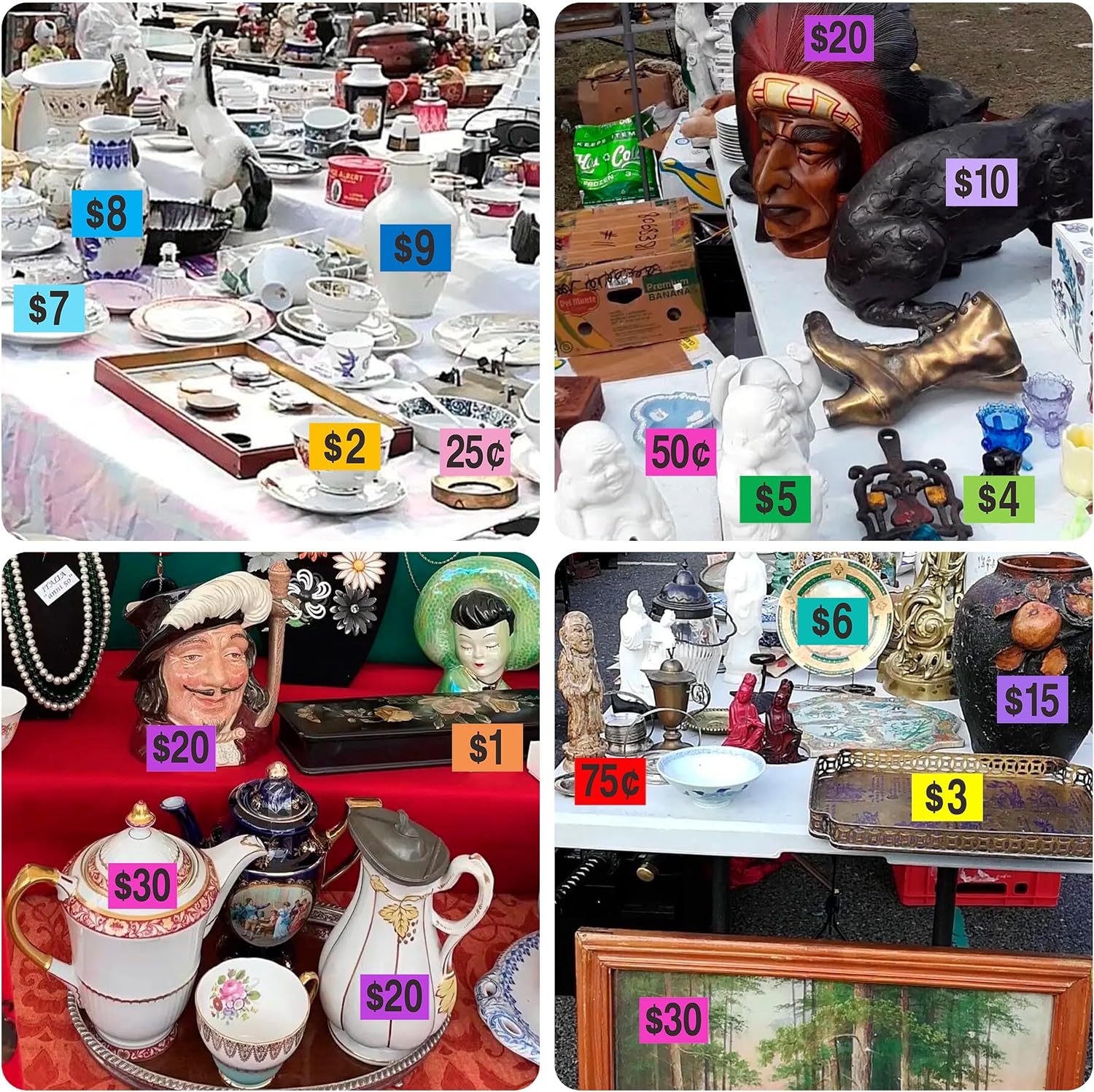 YSHIHE Garage Sale Price Stickers,2250 Pcs Preprinted Removable Labels | 1/2" x 3/4" Rectangle Bright Neon Colors Pre-Priced Price Tag Labels for Yard Sale and Flea Market
