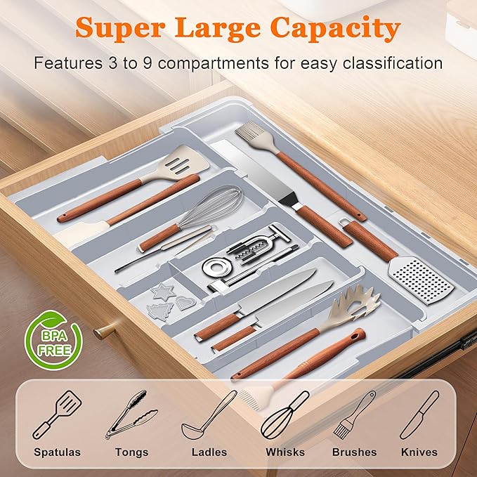 Spaclear Large Utensil Drawer Organizer Expandable Silverware Organizer - Image 2