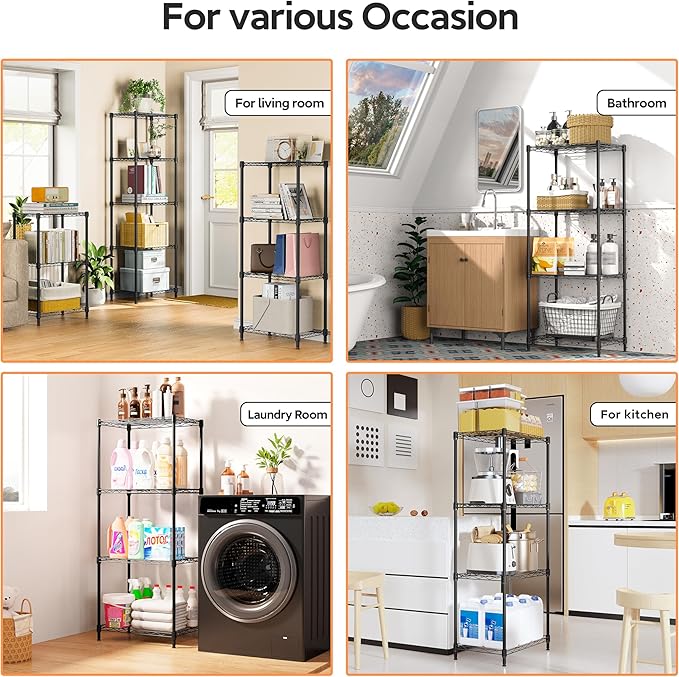 M MZG 4 Tiers Shelf Metal Storage Shelves Wire Rack Closet Organizers - Image 6