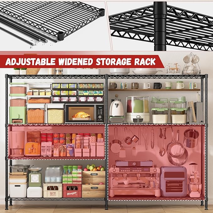 REIBII 69.8" W Storage Shelves 1250LBS Wire Shelving Unit 4 Tier Metal Shelving - Image 8