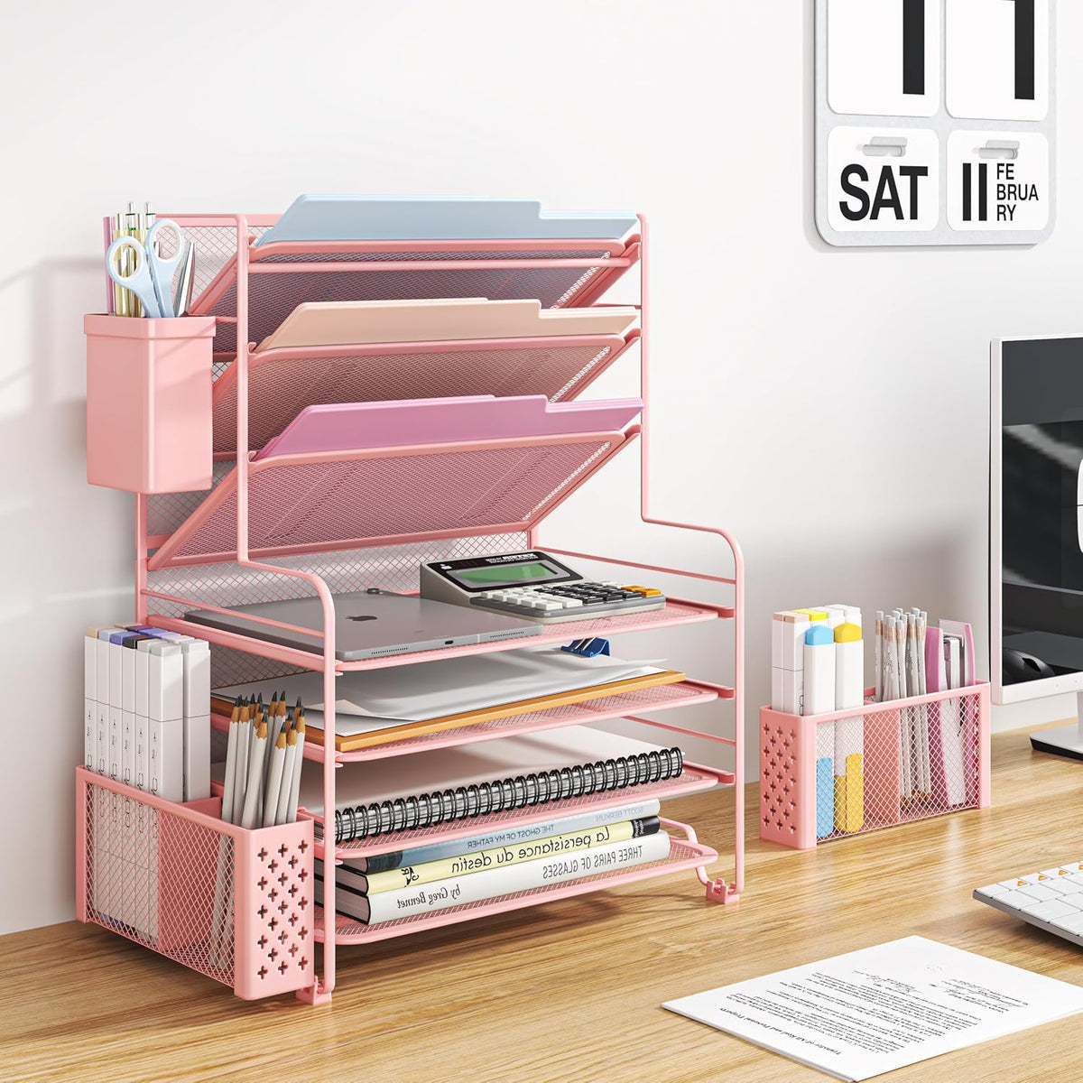 simple trending 7 tier desk file organizer, letter shown in use
