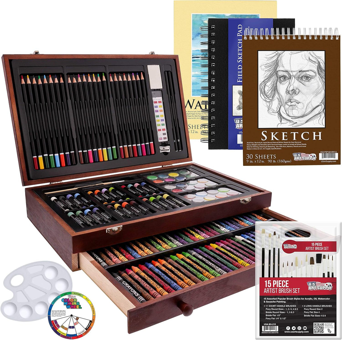 u.s. art supply 162-piece mega wood box artist, main product view