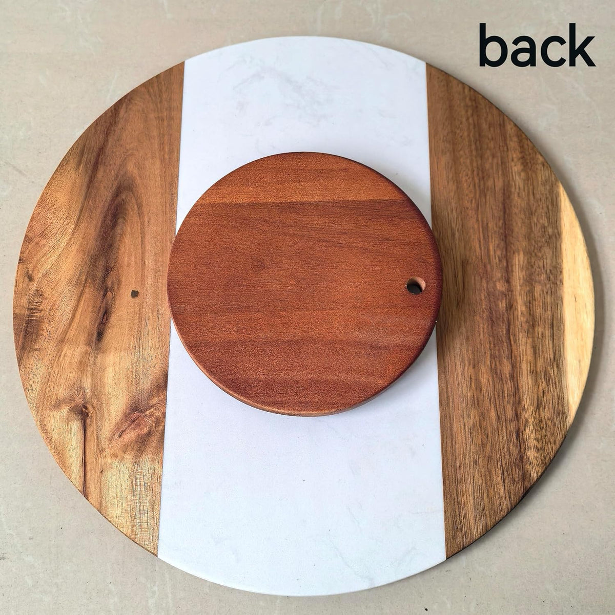13" Marble & Wood Lazy Susan, Rotating Stone Tabletop Tray