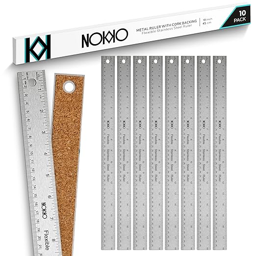 NOKKO 18 Inch Metal Ruler with Cork Backing, Non-Slip Backing by NOKKO