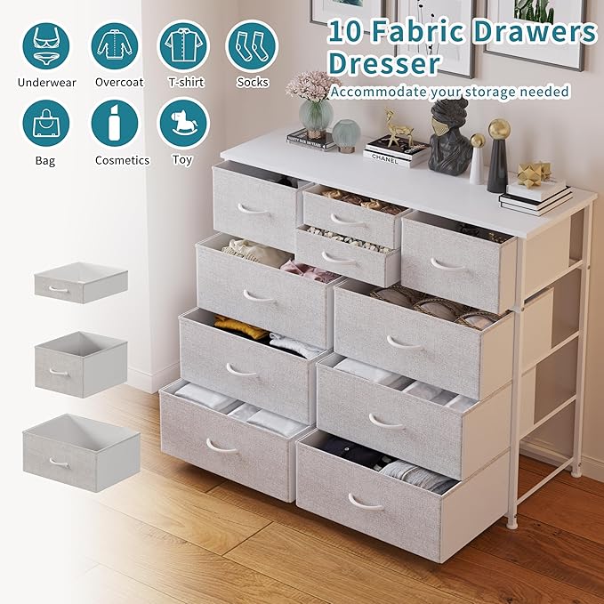 LUMTOK 10-Drawer Dresser, Fabric Dressers Drawers - Image 4