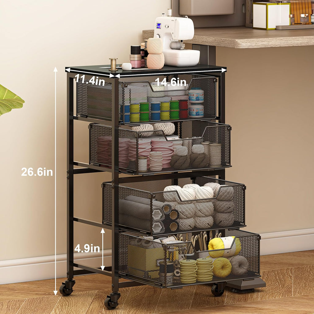 rolling cart with drawers, 4-drawer storage cart on shown in use