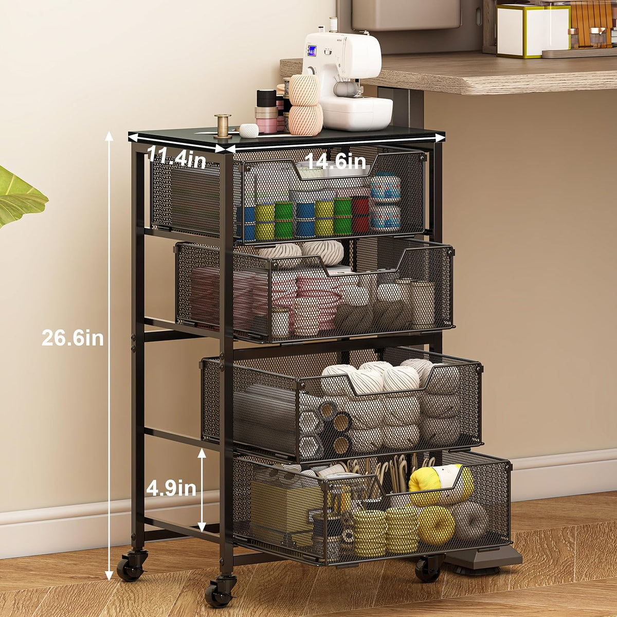 rolling cart with drawers, 4-drawer storage cart on shown in use