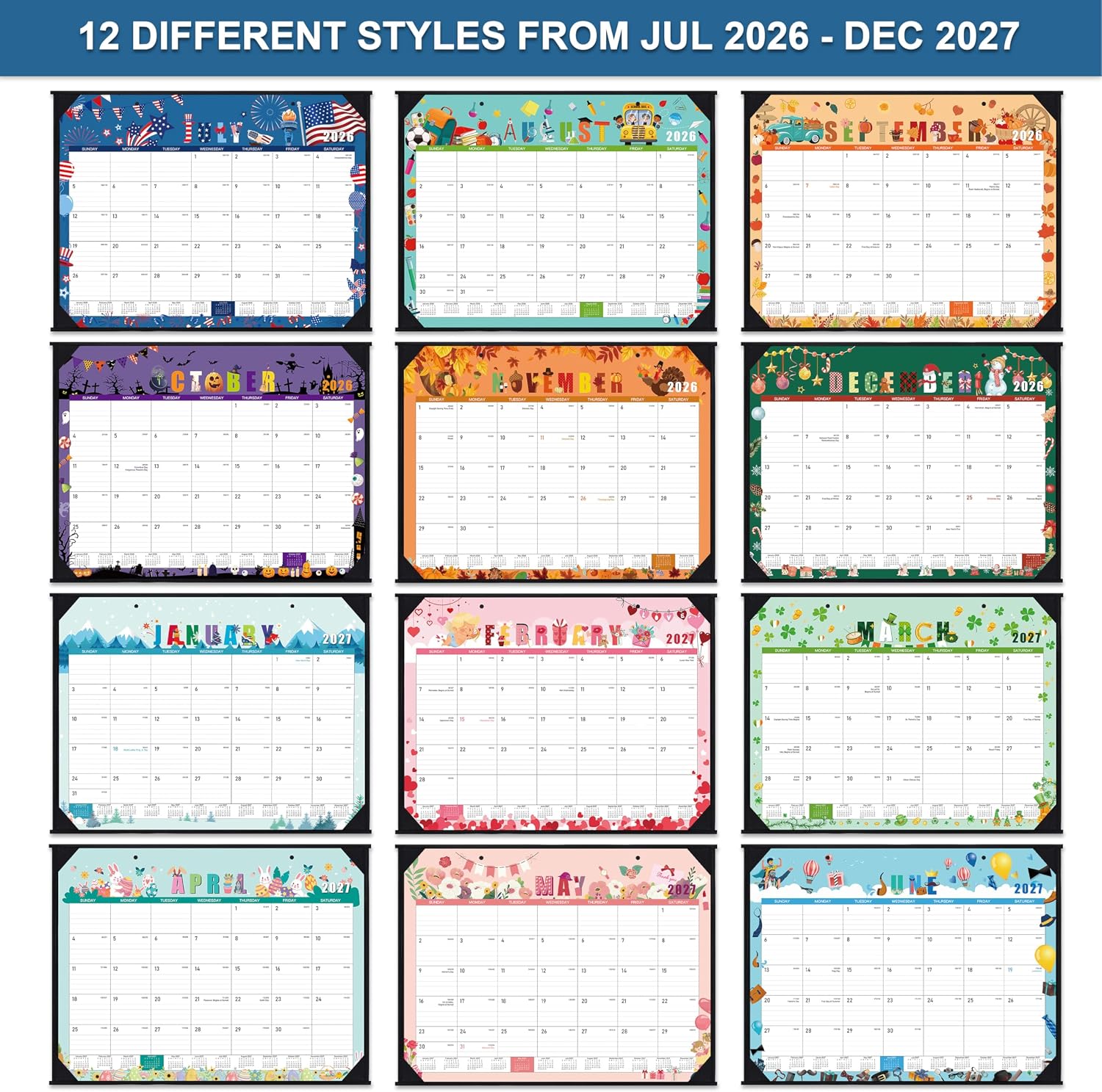 Desk Calendar 2026-2027, July 2026 - December 2027, 22"×17" | 18 Monthly Large Desk Calendar 2026-2027, 2 Corner Protectors & 2 Hanging Hooks, Large Ruled Blocks
