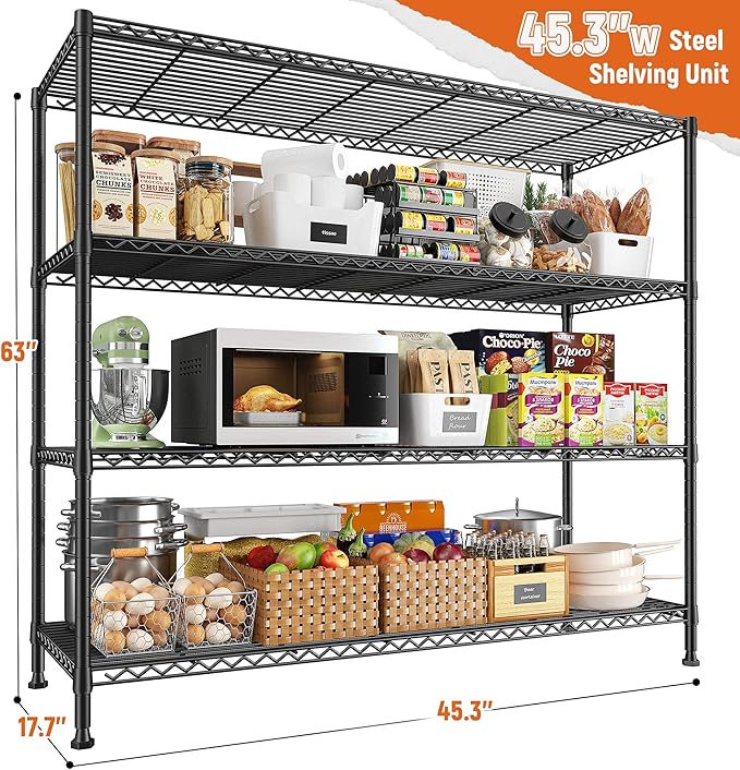 REIBII Storage Shelves 45.3''W Wire Shelving Unit 4 Tier Metal Shelves - Image 3
