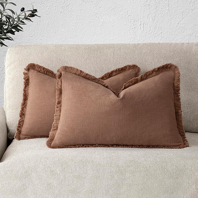 Foindtower Set of 2 Decorative Linen Fringe Throw Pillow Covers Boho Farmhouse by Foindtower