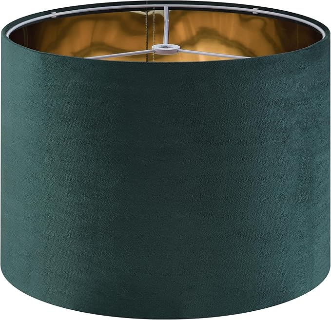 GO&SO Green Velvet Medium Lamp Shades Drum Lamp Shades 13" Top x 13" Bottom x by GOSO