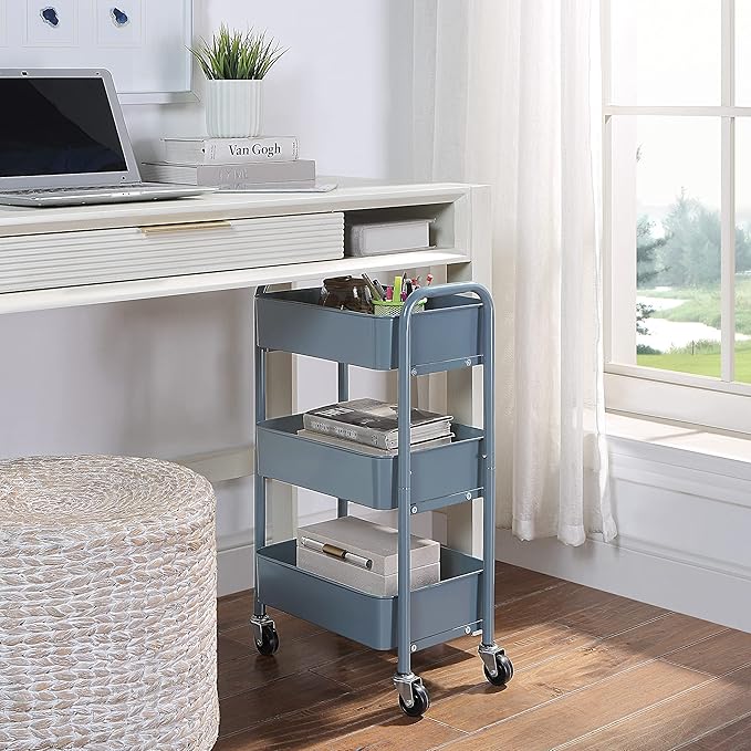 SunnyPoint 3-Tier Delicate Compact Rolling Metal Storage Organizer - Image 2