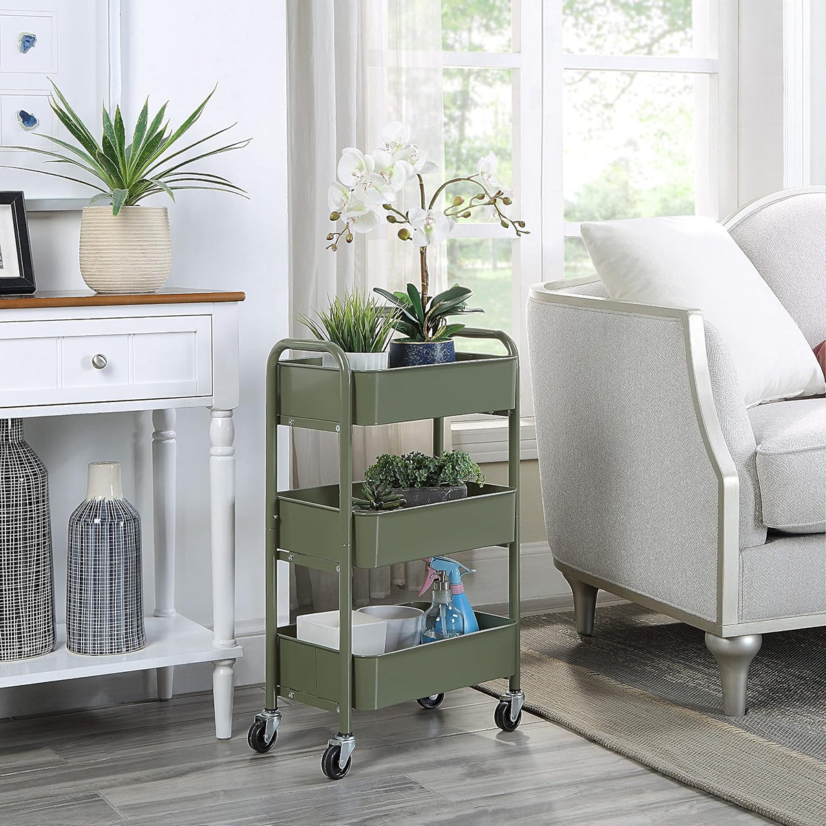 SunnyPoint 3-Tier Delicate Compact Rolling Metal Storage Organizer - Mobile U...