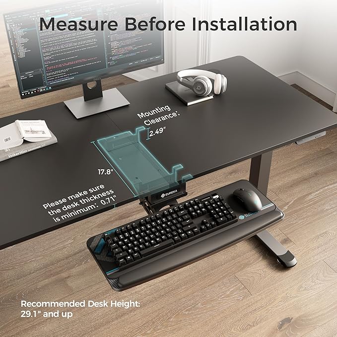 EUREKA ERGONOMIC Keyboard Tray Height Adjustable, Swivel Tilt Computer Keyboard - Image 3