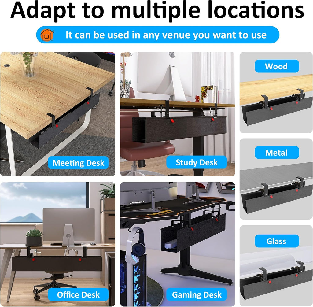 under desk cable management tray - under desk showing dimensions