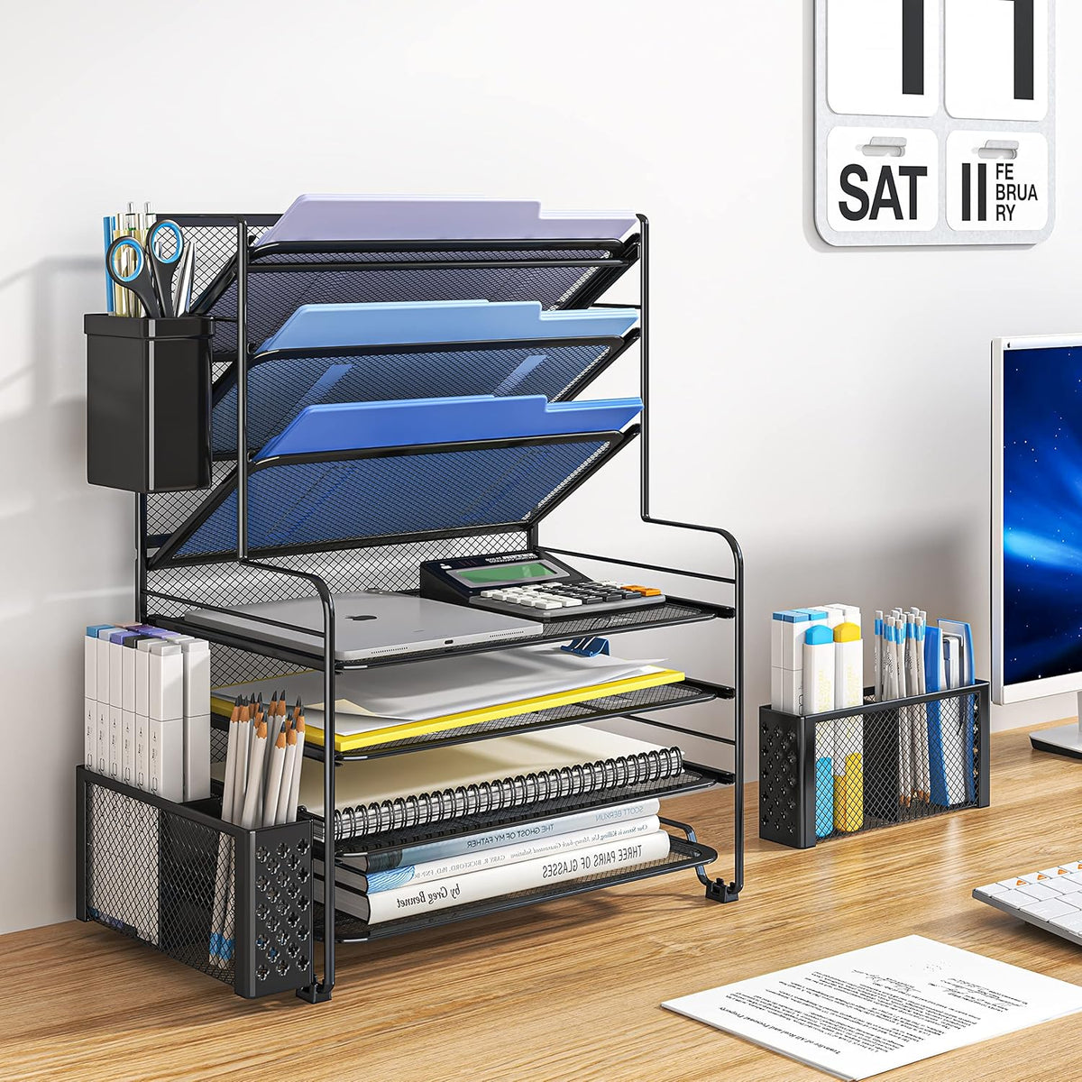 simple trending 7 tier desk file organizer, letter shown in use