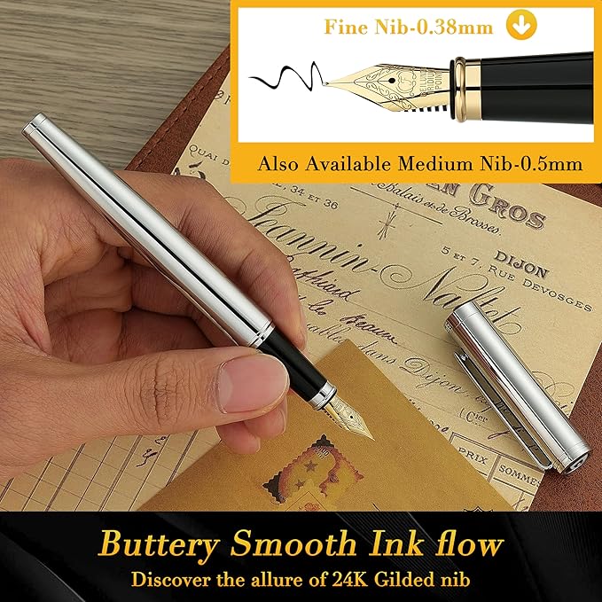 BEILUNER Silver Fountain Pen, Stunning Luxury Pens - Image 4