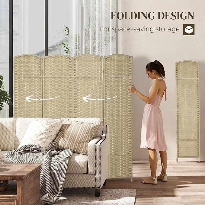 HOMCOM Room Divider, 4 Panel Folding Privacy Screen, 5.6' Tall Freestanding - Image 4
