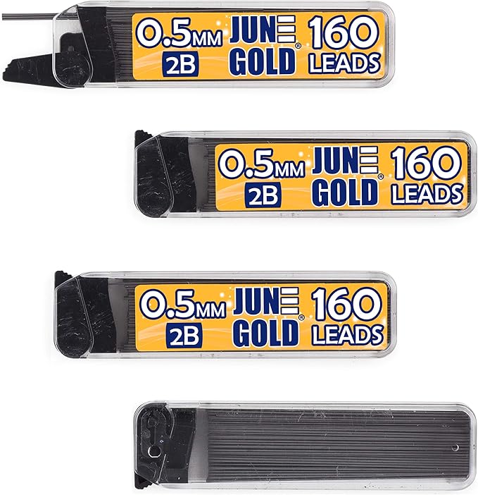 June Gold 640 Pieces, 0.5 mm 2B Lead Refills, 160 Pieces Per Dispenser by JuneGold