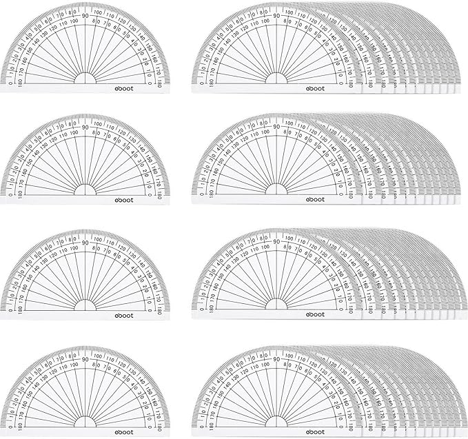 EBOOT 50 Pcs Math Protractors Plastic Protractor 180 Degrees, 4 Inches by eBoot
