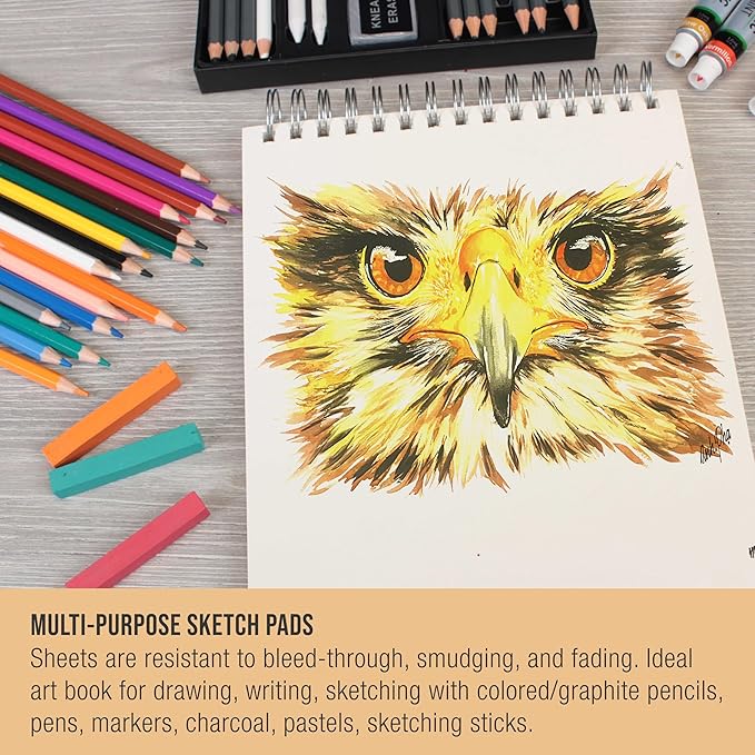 U.S. Art Supply 9”x12 Premium Heavy-Weight Paper Spiral Bound Sketch Book: 90 - Image 5