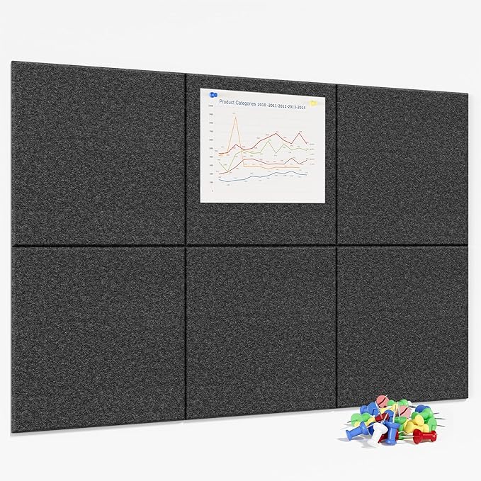 Neatsure Large Cork Board for Wall, 6 Panels Felt Tiles Tack Push Pin Board for by Neatsure