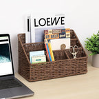 DINGTAI Rattan Desk Organizer, Tabletop Mail Holder, 5 Slot Mail Organizer - Image 2